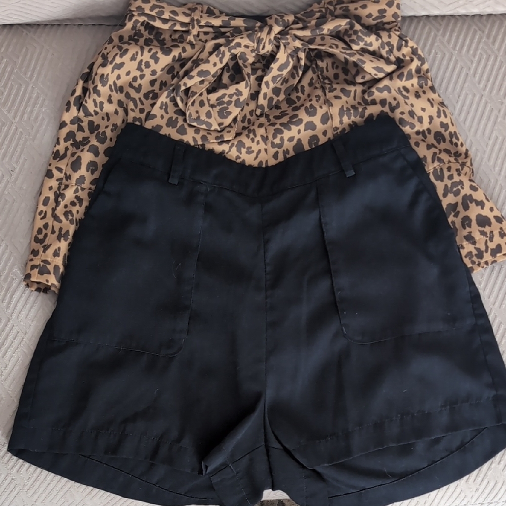 Lot Of 2 Pairs A New Day High Waist Leopard and Black Shorts